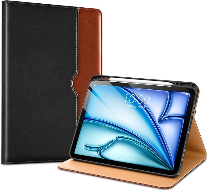 VIKESI Case for iPad Air 13 inch (M4) 2026 / (M3) 2025 / (M2) 2024,Premium Leather Folio,Apple Pencil Holder,Auto Sleep/Wake,Stand Cover - Black Brown