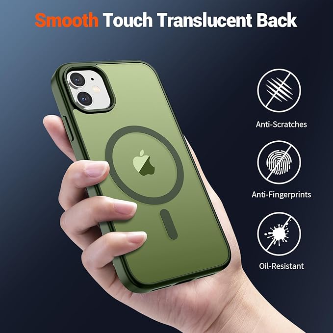 SUPFINE Magnetic for iPhone 12 Mini Case & iPhone 13 Mini Case (Compatible with MagSafe) (Military Grade Drop Protection) Slim Translucent Matte Shockproof Phone Cover,Cangling Green