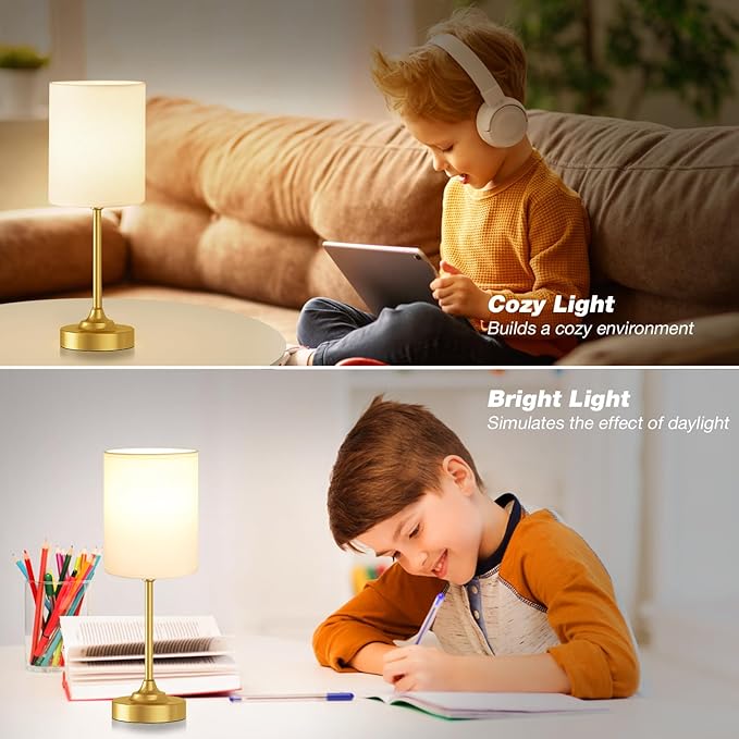 Dicoool Touch Bedside Table Lamps for Bedroom - 3 Way Dimmable Gold Nightstand Lamp, Small Desk Lamp for Office, Living Room, Dorm Room, Reading