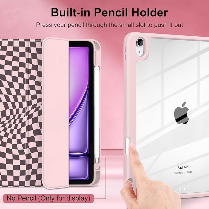 Case for iPad Air 11 inch M4 2026 M3 2025 Release with Pencil Holder - Aesthetic Cute Design Trifold Cover with Soft TPU Bumper Clear Back Auto Sleep/Wake for Girls Women, Abstract Lattice