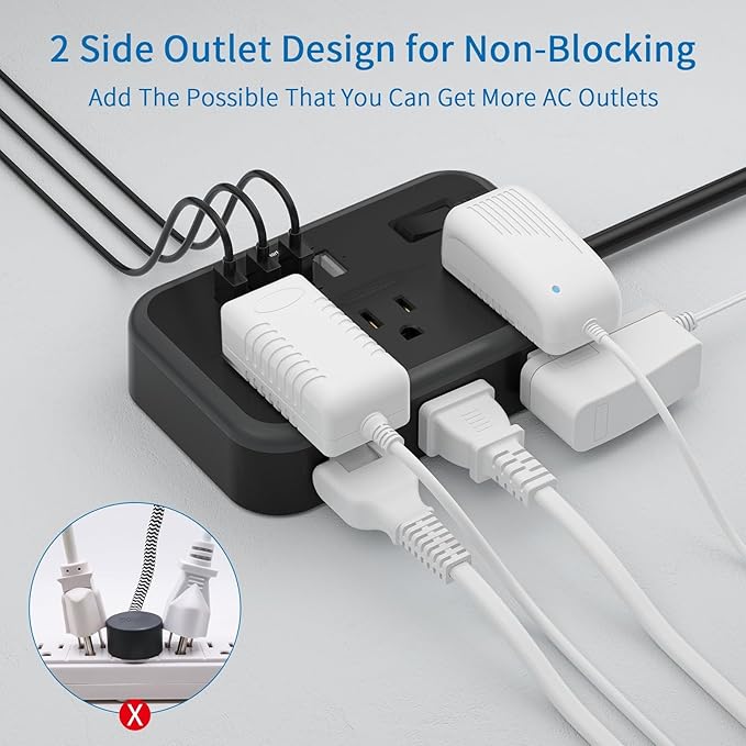 Extension Cord 25 Ft NTONPOWER Long Extension Cord with 6 Widely Spaced Outlet, Power Strip with 4 USB Port(2 USB-C), Wall Mount for Home Office, Dorm Room and Nightstand, Black