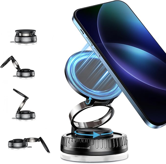 Magnetic Car Phone Mount for MagSafe: 360° Rotatable Adjustable Holder with Suction Cup, Universal Fit for Dashboards/Windshields/Glass, Compatible with iPhone 17/16/15 Series & Android