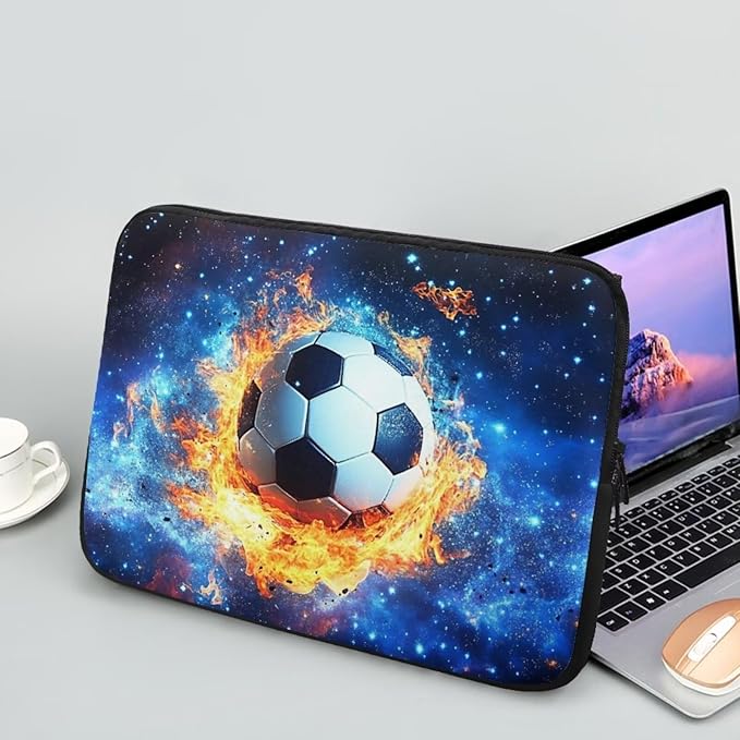 Football Laptop Sleeve for Men 17inch Lap Top Case Portable Laptop Accessories with Versatile Uses Computer Sleeve Laptop Pouch Water Flame Briefcase Blue