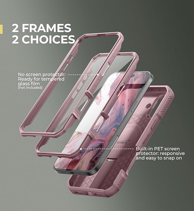 Dexnor for iPhone 15 Pro Case with Slide Camera Cover & Adjustable Kickstand & Built-in Screen Protector, Magnetic Rugged Shockproof Bumper Cases Heavy-Duty Magnetic Protective Cover,Peony Pink