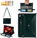 Handbag Case for iPad 10.2"/iPad Pro 10.5/iPad Air3, Techcircle Folio Stand PU Leather Cover w/Hand Strap, Crossbody iPad Case with Pencil Holder Card Slots Envelope Pocket Wallet Case, Midnight Green