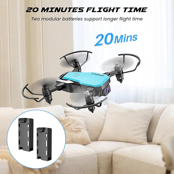 SIMREX Mini Drone with 720P Camera for Kids & Beginners - Foldable RC Quadcopter, Optical Flow Positioning, Altitude Hold, 3D Flip, 2 Batteries 20Min Flight, Safe & Easy Indoor Outdoor Flying Toy Gift (Blue)