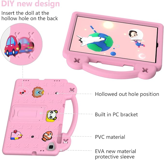 AKABEILA Compatible with Samsung Galaxy Tab A 10.1(2019)/Lenovo Tab M10 HD 2nd Gen/Tab K10/M10 Plus 10.3 inch Tablet Case, Kids Case with Shoulder Strap & Stand Handle Pink