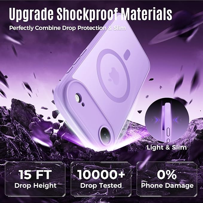 Symcele Designed for iPhone Air Case, Compatible with MagSafe, [Camera Protection] [15FT Military Drop Protection] Shockproof Translucent Matte Anti-Slip Thin Slim Phone Case, 6.5", Light Purple
