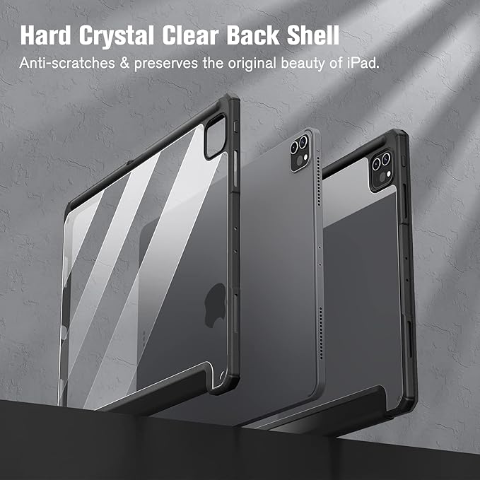 Fintie Hybrid Slim Case for iPad Pro 12.9-inch 6th Generation 2022, [Built-in Pencil Holder] Shockproof Cover w/Clear Transparent Back Shell, Also Fit iPad Pro 12.9" 5th/4th/3rd Gen, Black