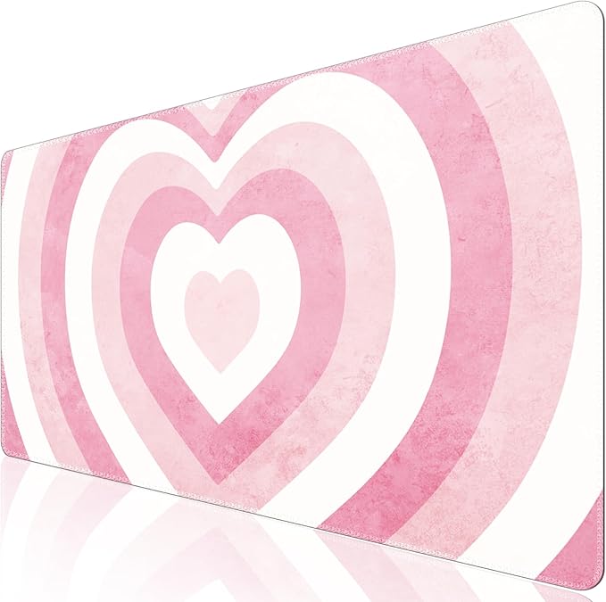 iLeadon Pink Desk Mat, XL Gaming Mouse Pad, Cute Heart Design - Perfect for Work, Gaming, Home. Rubber Base, Stitched Edges