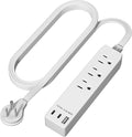LIDER Outlet Extender with 3 Receptacles, USB Type-A and 2 USB Type-C Port, Ultra-Thin Flat-Plug with Cord Extender, 3-Outlet Power Strip, Slim Angled Design, UL-Listed, 5ft Cord, White