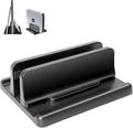 Vertical Laptop Stand [New Version: Two More Rubber Pads & Hex Key Storable Design] ABS Plastic Adjustable Dock up to 15 inch PC Desk Space Saver for MacBook/Surface/iPad/Mini PC (Black)