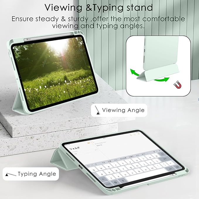ZryXal New iPad Pro 13 Inch Case (M5) 2025 / (M4) 2024 with Pencil Holder, Smart iPad Case [Support Pencil Pro and Pencil (USB-C)], Support Touch ID and Auto Wake/Sleep (Pale Green)
