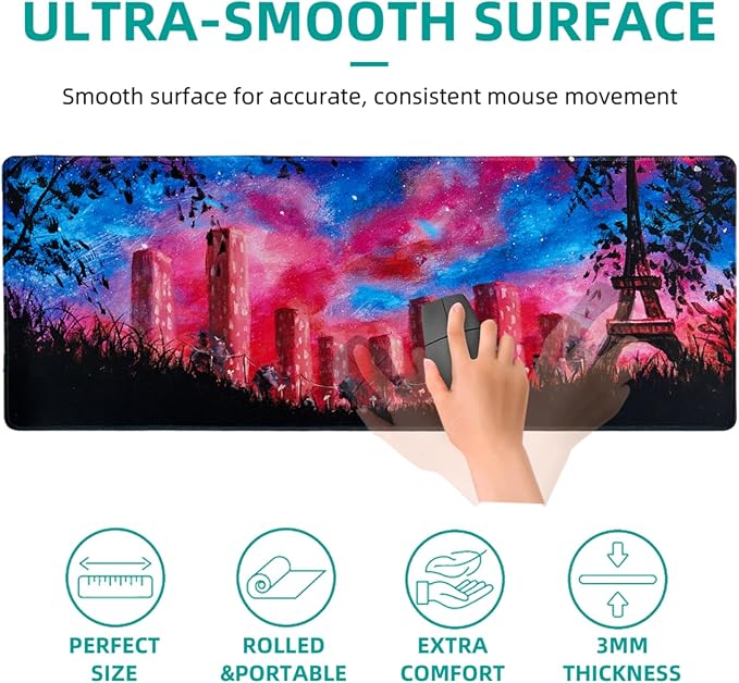 Hopipad Pink Large Gaming Mouse Pad, XL Desk Mat with Seamed Edges, Waterproof, Non-Slip Rubber Base, 31.5x11.8 Inch Keyboard Pad, Big Mousepad