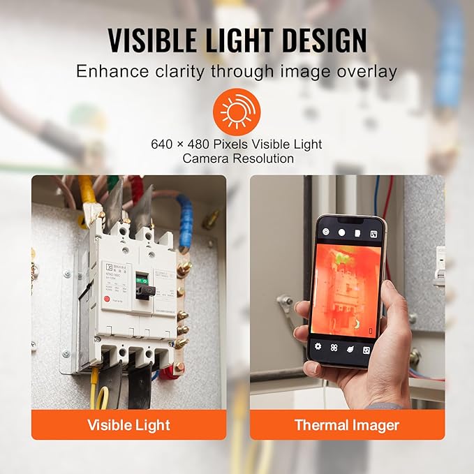 VEVOR Thermal Imaging Camera for Android & iOS, 256 x 192 IR Resolution Wireless Infrared Thermal Imager with WiFi & Visual Camera, 25Hz Refresh Rate Thermal Camera for Smartphone, -4°F-1022°F, IP54