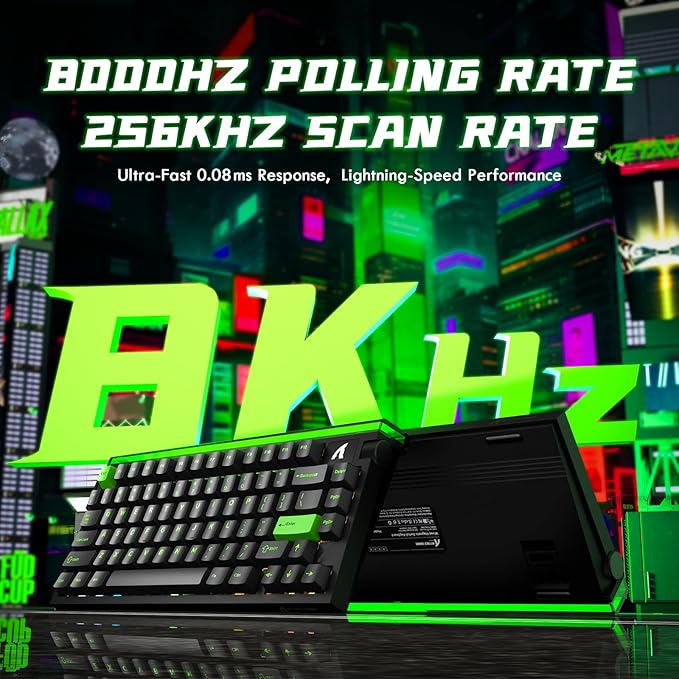 ATTACK SHARK R85 HE Wired 75% Hall Effect Rapid Trigger Mechanical RGB Gaming Keyboard with 8K Polling,0.05mm RT Accuracy,0.08MS Latency,Magnetic Switch,5 Layer Sound Damped,Driver for PC Mac(Green)