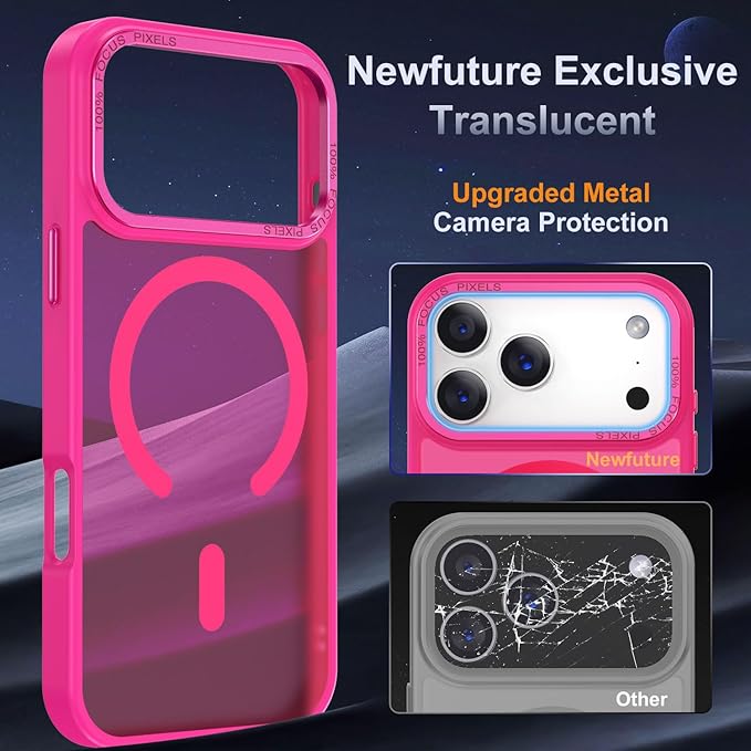 Newfuture Magnetic for iPhone 17 Pro Case [Compatible with Magsafe] [Military Grade Drop Protection] Translucent Matte Anti-Scratch Shockproof Protective Phone Cover 6.3 Inch, Hot Pink