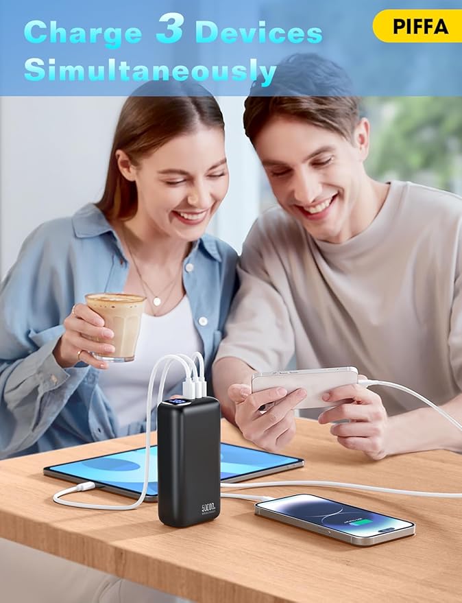 PIFFA Portable Charger Power Bank - 50000mAh Battery Pack, 22.5W Fast Charging Powerbank,Travel Essential for Portable Phone Charger, USB-C Phone Charger for iPhone 17/16/15/14/13 Samsung Google-Dark