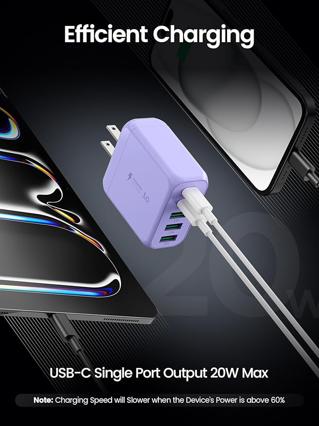 USB C Charger Block,EIZLXQ [2-Pack] Type C Charger Fast Charging,50W 5-Port USB Wall Chargers Multiport Type C Charging Block Cube for iPhone 17 16 15 14 13 12 11 Pro Max XS,iPad,Samsung&More-Purple