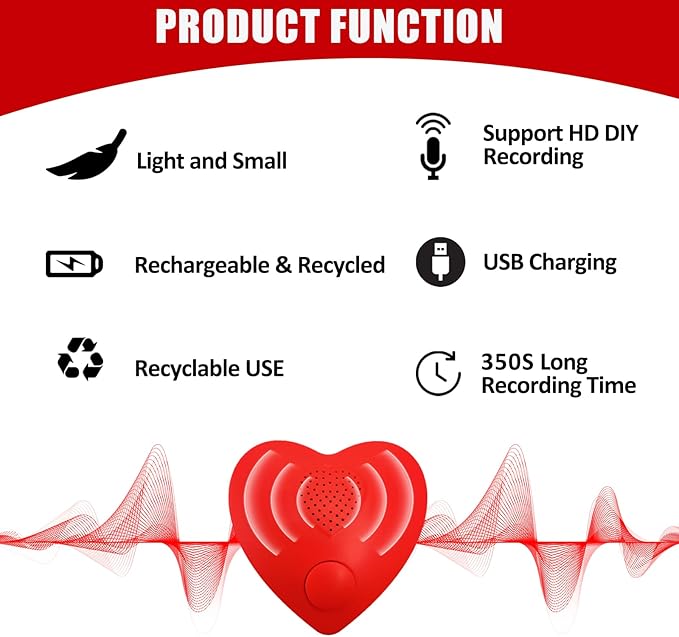 XLW Voice Recorder,350s Voice Box for Recordable Gifts Button Sound Box for Stuffed Animals, Christmas Valentine's Day Plush Toy & Manual DIY Creative Sound Gifts for Boys, Girls (Red)