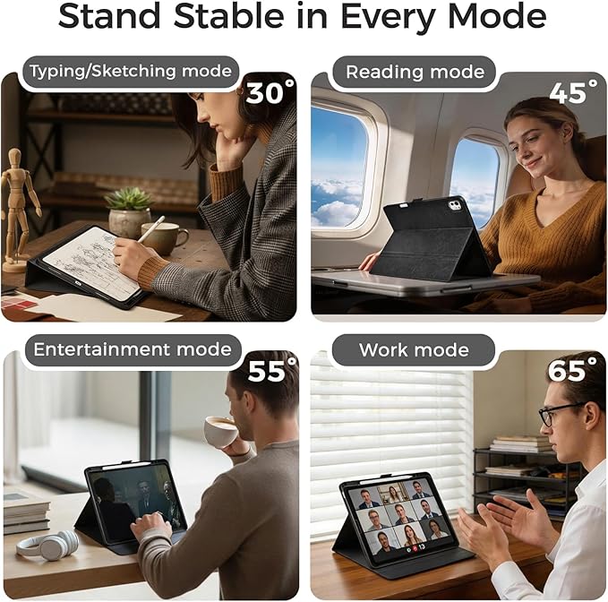 Slim Case for iPad Pro 13 Inch M5/M4 (2025/2024) A3360/A3361/A2925/A2926 with Pencil Holder,Lightweight Cover,Magnetic Closure,Multi Angle Stand,Typing Angle,Auto Sleep/Wake,Black