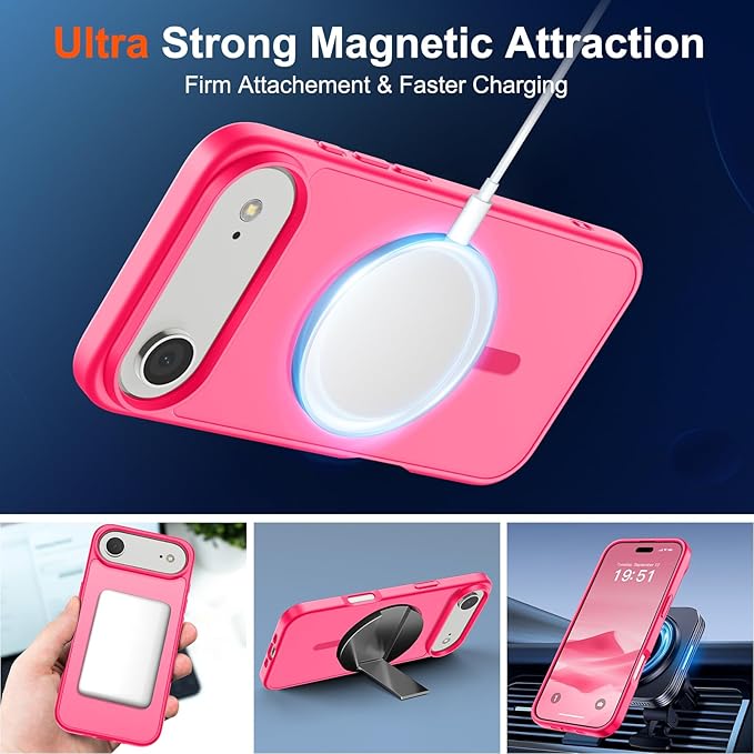 SUPFINE Magnetic for iPhone Air Case (Compatible with MagSafe)(Military Grade Drop Protection) Slim Translucent Matte Shockproof with Anti-Fingerprint Phone Cover for 17 Air,Hot Pink