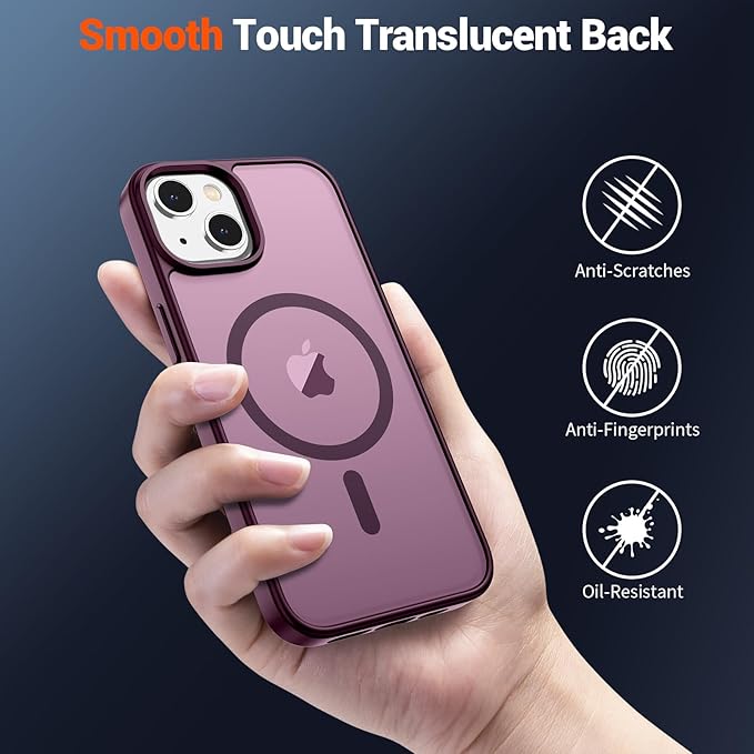 SUPFINE Magnetic for iPhone 14 Case & iPhone 13 Case (Compatible with MagSafe)(Military Grade Drop Protection) Translucent Matte Shockproof Phone Cover,Wine Red