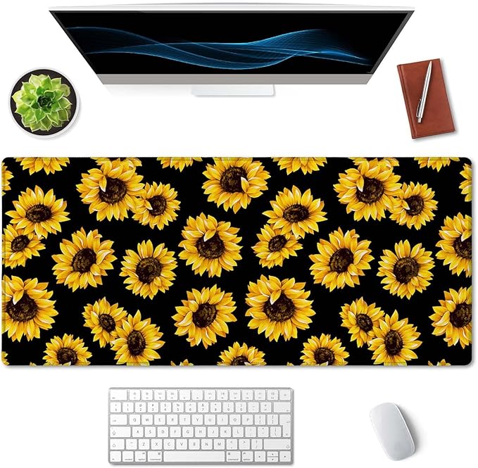SSOIU Large Mouse Pad, Cute Sunflowers Desk Mat for Desktop, Women Girls Waterproof Gaming Mousepad With Stitched Edges, Non-Slip Laptop Computer Keyboard Mousepad for Office and Home 35.5 x 15.7 inch