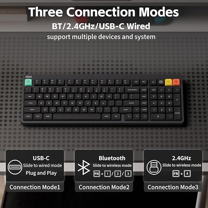 NuPhy Node100 Wireless Mechanical Keyboard, Hot Swappable Custom Low Profile Keyboard, 103 Keys Computer Gaming Keyboards, Supports Touch Gestures, PBT Keycaps, RGB Backlit, Bluetooth/2.4GHz/USB-C