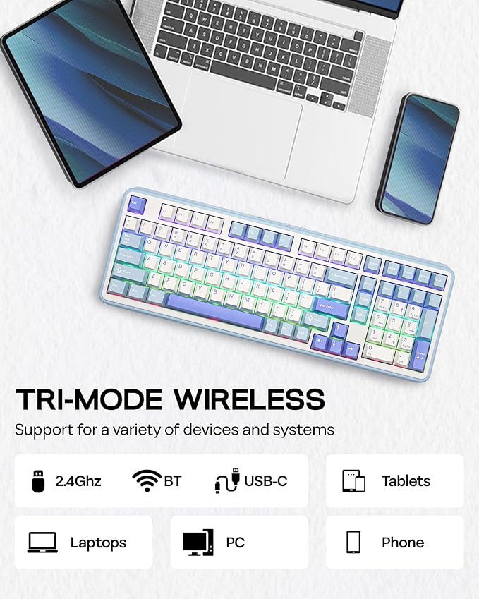 EPOMAKER TH99 Tri-Mode Wireless Mechanical Keyboard with 8000mAh Battery, Hot Swappable Custom RGB Gaming Keyboard with Numpad, Gasket Creamy for PC/Mac/Office (Blue&White, Creamy Jade)