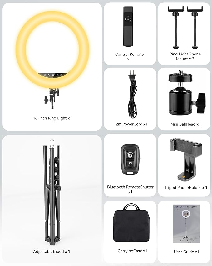 Upgraded 18 inch LED Ring Light Kit with Tripod,CRI≥95, 3000K-6000K Adjustable Brightness & Color Temp, Phone Holder & Remote for Live Streaming, YouTube, TikTok, Photography, Makeup
