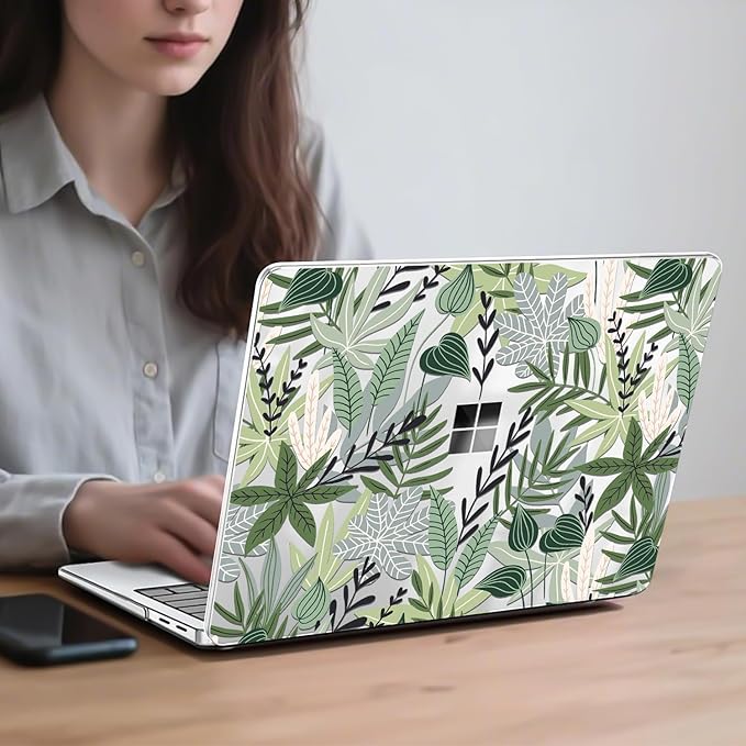 Case for 13-inch Microsoft Surface Laptop Copilot+ PC 2025 (Model 2095), Printed Pattern Ultra-Slim Plastic Hard Shell Case Protective Cover, Tropical Green Leaves