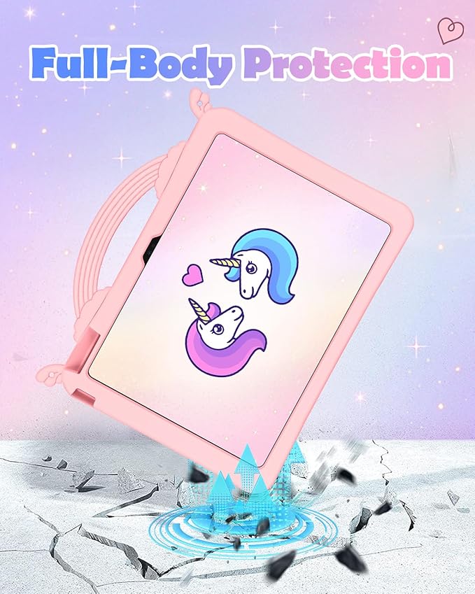 Uppuppy for iPad A16 Case/10th Generation Case - Girls Teens Cute Cartoon 10.9 Inch 2022 Tablet Cover with Rotating Stand Handle & Strap Soft Silicone 3D PK Unicorn Funda for iPad 11th 11 Inch 2025