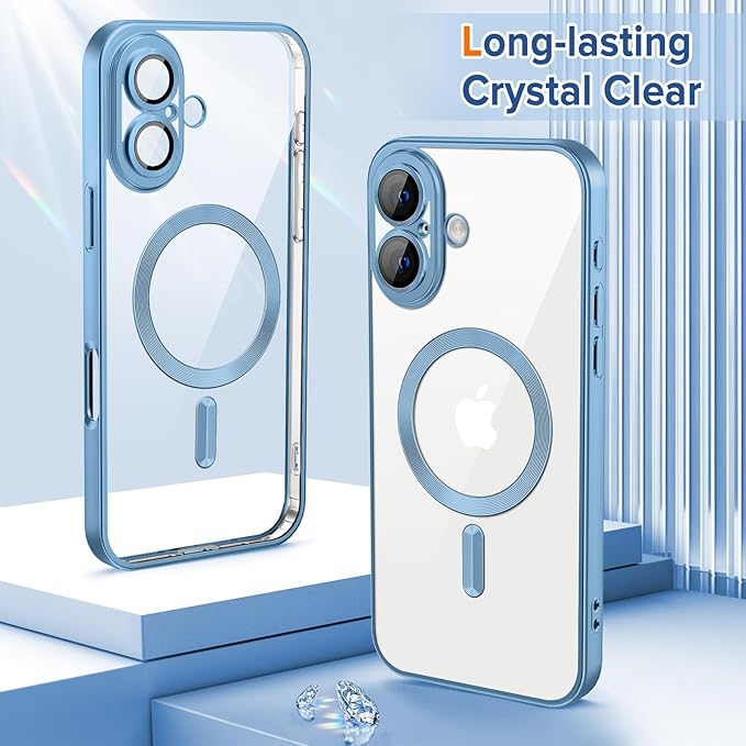 Hython Magnetic Clear for iPhone 17 Case with Camera Lens Protector [Compatible with MagSafe] Luxury Plating Edge Slim Soft TPU Cover Protective Phone Case for iPhone 17 6.3", Matte Light Blue