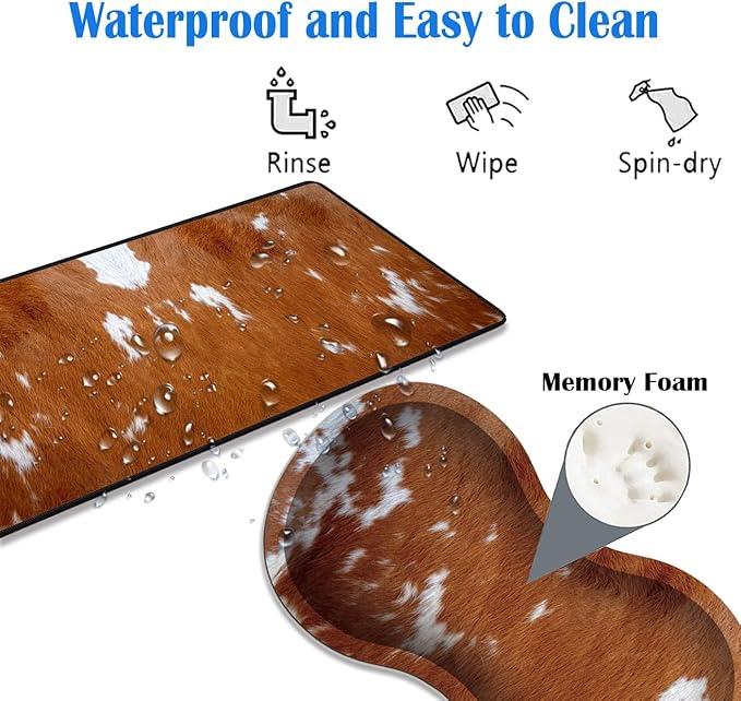 3 Piece Mouse Pad Set with Stitched Edge Large Anti-Slip Mouse Pad Desk Pad Keyboard Pad + Wrist Rest Pad + Coaster, Memory Foam Wrist Rest for Office/Home, Cowhide Leopard Brown Cow