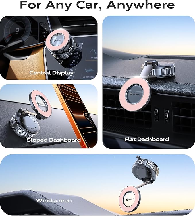 VICSEED 2026 Upgraded Car Phone Holder for Magsafe Car Mount [85 LBS Strongest Suction] Vacuum Magnetic Phone Holders for Your Car 360° Adjustable Car Phone Mount for iPhone 17 Pro Max 16 15 14 Pink