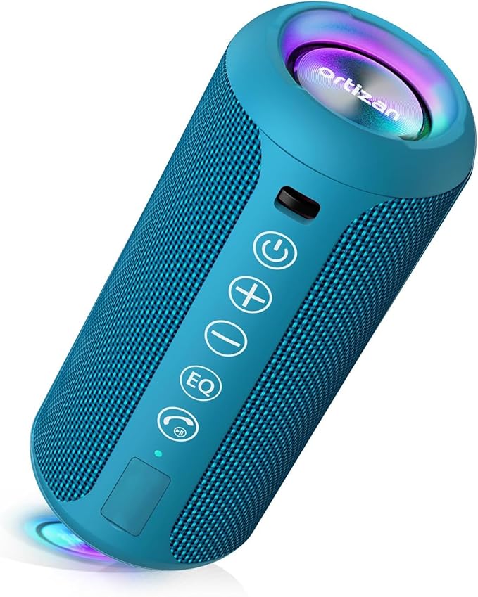 Ortizan Portable Bluetooth Speakers, IPX7 Waterproof Wireless Speaker with 24W Loud Stereo Sound, Outdoor Speaker with Bluetooth 5.3, Deep Bass, RGB Lights, Dual Pairing, 30H Playtime for Home