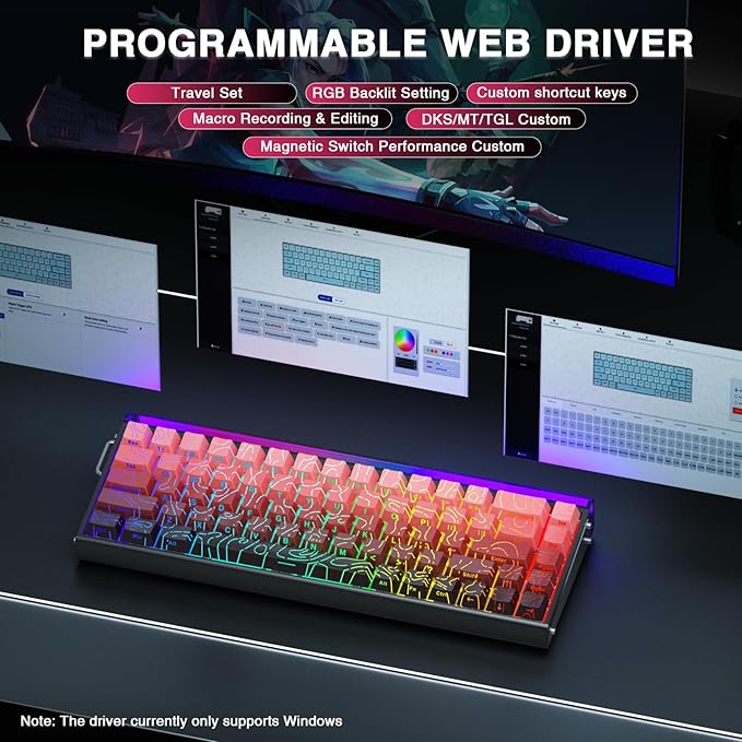 AULA Hero 68 HE 60% Gaming Keyboard Wired, Hall Effect Magnetic Switch Keyboard with 8K Hz Polling Rate, Side Printed PBT Keycaps, RGB Light Box, Customizable Web Software for PC/Mac Gamers