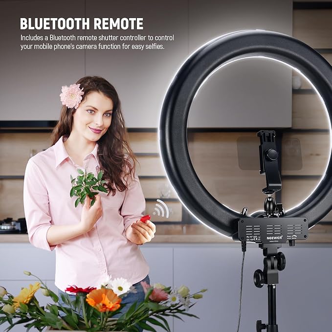 NEEWER 18 Inch/45cm LED Ring Light with Tripod Stand, Phone Holder, 58W 5600K Large Selfie Ringlight Compatible with iPhone Camera for Streaming Makeup Studio Photo Video Recording Filming, RL-18