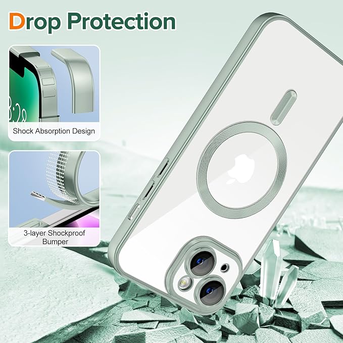 Hython Magnetic Clear for iPhone 14 Plus Case with Camera Lens Protector [Compatible with MagSafe] Luxury Plating Edge Slim Soft TPU Cover Protective Phone Case for iPhone 14 Plus 6.7", Matte Mint