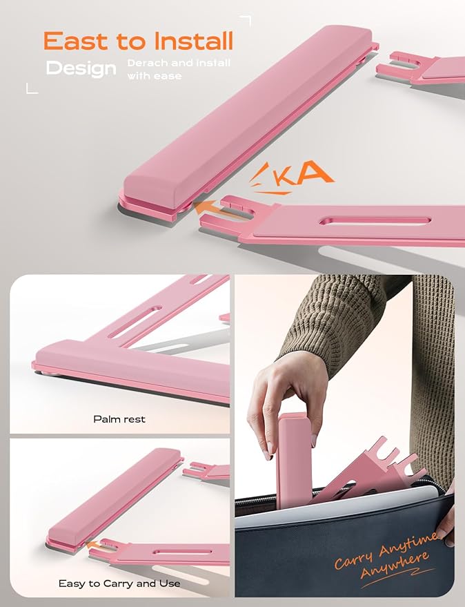 LOXP Laptop Stand for Desk, Laptop Stand with Wrist Support, Ergonomic Detachable Laptop Riser, Mount, Holder Notebook Computer Stand for MacBook Air Pro, HP, Dell, XPS, HP (10-17") Laptops - Pink