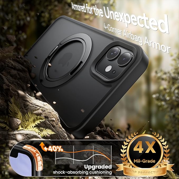 for iPhone 11 Case, Magnetic Kickstand Phone Case with [Military-Grade Protection] & [MagSafe Compatible], Slim Protective Cover for iPhone 11 Phone Case6.1 Black Kickstand