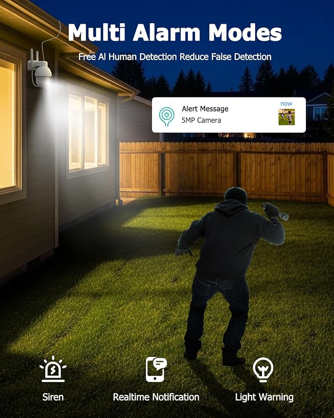 VIZIUUY 5MP Solar Security Camera Outdoor, Wireless Battery Powered Security Camera with 360°View, Pan and Tilt, Color Night Vision with Floodlight,PIR Human Detection,Compatible with Alexa