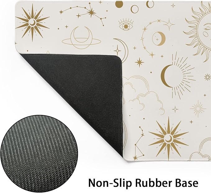 Boho Chic Sun Moon Large Mouse Pad XXL Magic Mystical Galaxy Stars Clouds Extended Large Desk Mat White Big Desk Pad 90X40 CM Non-Slip Rubber Base Stitched Edge Long Mousepad,35.4 x 15.7 Inch