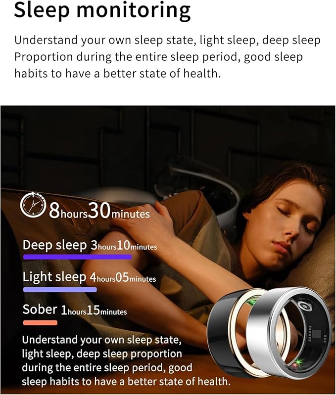 Yoidesu Smart Health Ring for Women & Men, IP68 Waterproof Wearable Fitness Ring Rechargeable with Sleep Monitoring Step Counting Camera Control Heart Rate (8)
