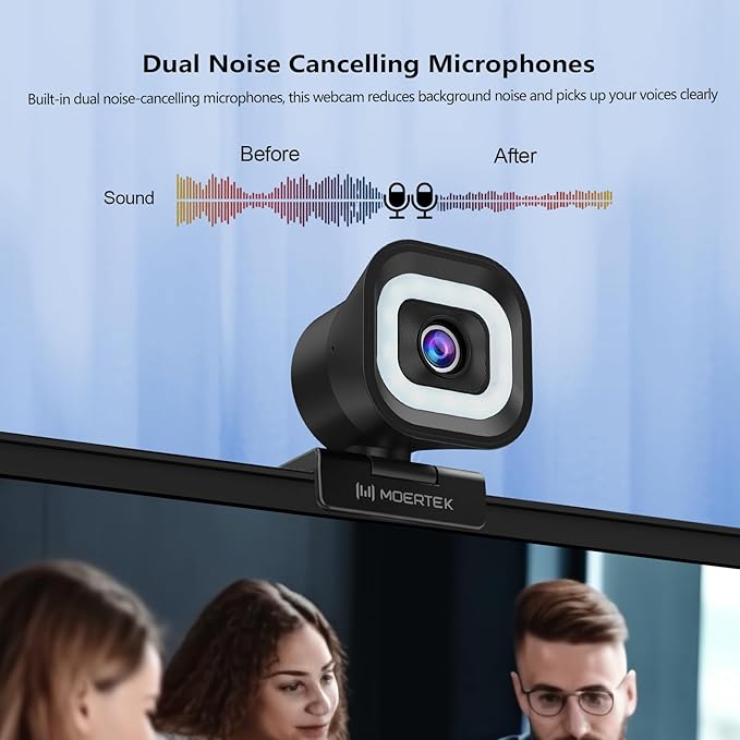 4K Webcam with 5-Level LED Light, 12MP Camera, USB Webcam with Dual Noise-canceling Microphones, PDAF Fast Auto Focus, Remote Control, 360° Rotation, Perfect for Live streaming, Online Meeting