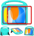YIHE Kids Case for iPad A16 11th Generation (11" 2025) & 10th Gen (10.9" 2022) | Shockproof Tablet Cover with Built-in Screen Protector & Pencil Holder for iPad 10.9/11 Inch, Cyan Red