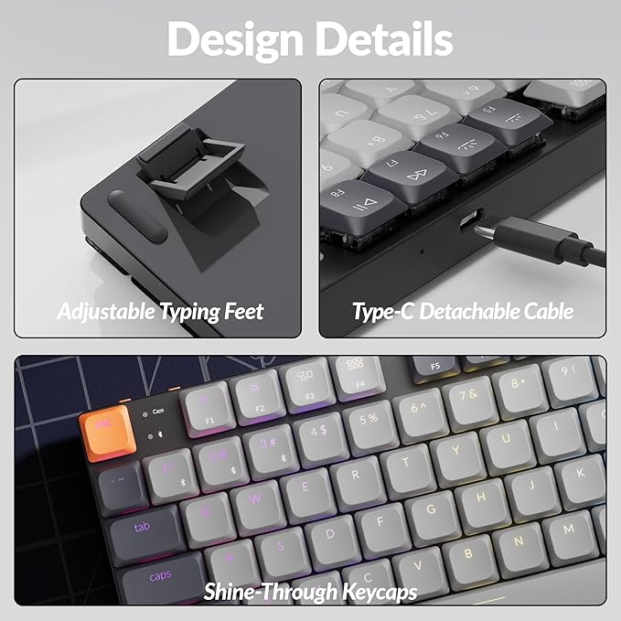 Keychron K1 Version 6 QMK Low Profile Mechanical Keyboard TKL, Bluetooth 5.2 Wireless/Wired Connection Programmable Keys, RGB Backlit with Shine-Through Keycaps for Mac Windows Linux