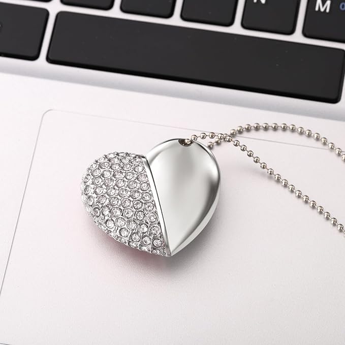 USB 2.0 Flash Drive,Cute Romantic Heart Shape USB Memory Stick,Thumb Drive for Photos, Music, Files Storage (Silver, 32, GB)