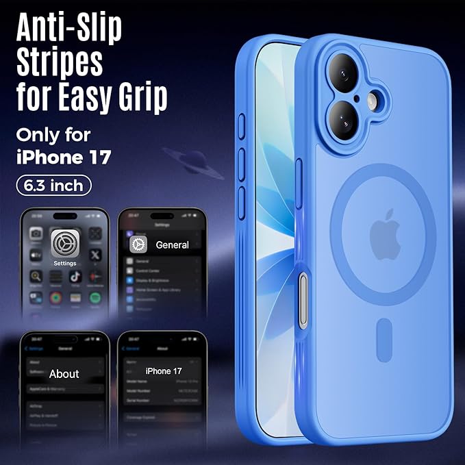 Symcele Designed for iPhone 17 Case, Compatible with MagSafe, [Camera Protection] [15FT Military Droptection] Shockproof Translucent Matte Anti-Slip Phone Case, 6.3", Blue
